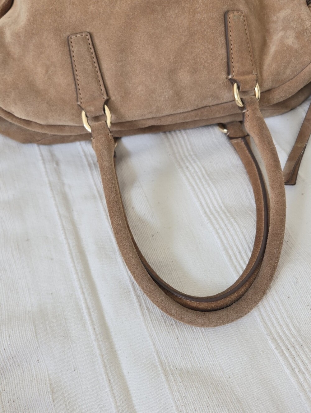 Banana Republic Camel Suede Satchel Large Duffel Purse Shoulder Bag Fall 2016 - Picture 9 of 16